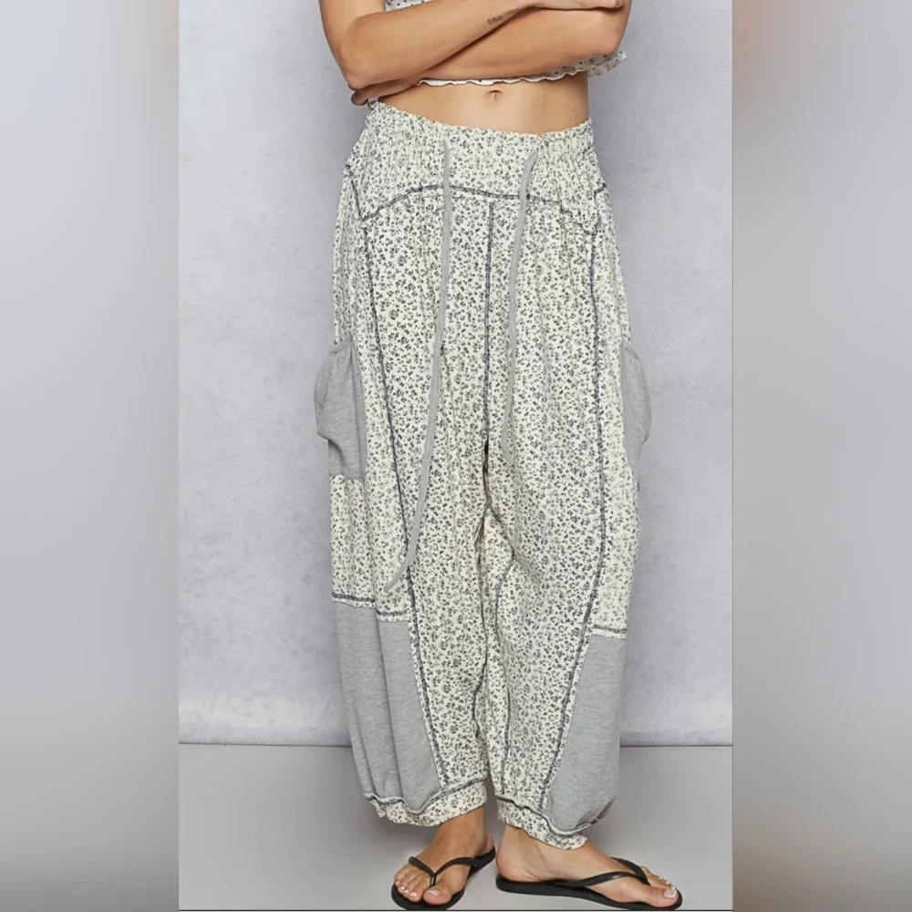 POL Cream & Gray Floral Patchwork Joggers - Picture 1 of 5